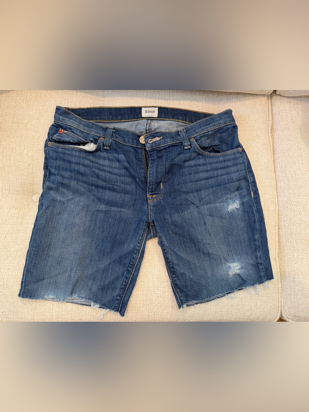 Hudson Jeans women’s Dark Blue Distressed Relaxed Denim Shorts